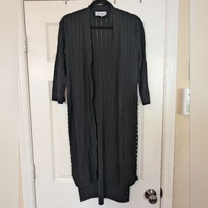 JOSEPH RIBKOFF Elegant Open Front Studded Black Cardigan Duster Sweater